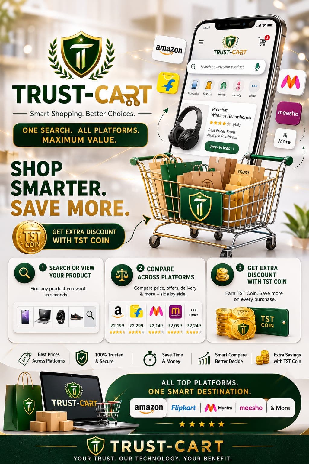 Trust-Cart app — compare prices across Amazon, Flipkart, Myntra and Meesho